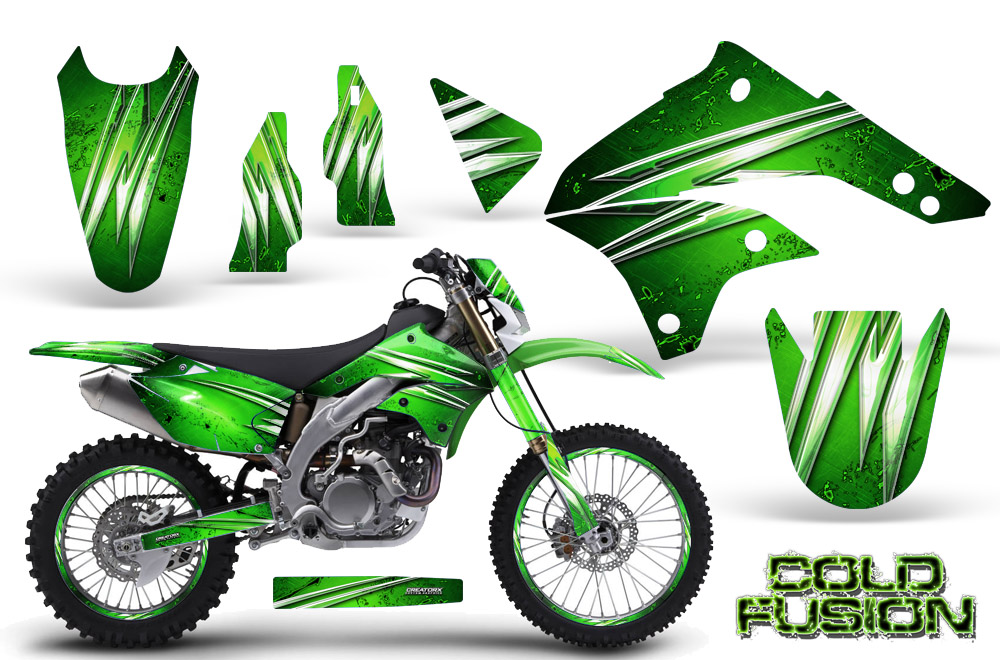 Kawasaki KLX450 Graphics Kit 08-12 Cold Fusion Green NP Rims